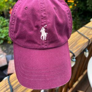 Rare Polo Ralph Lauren Hat Pony StrapBack Burgundy/Maroon with white pony